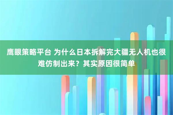 鹰眼策略平台 为什么日本拆解完大疆无人机也很难仿制出来？其实原因很简单